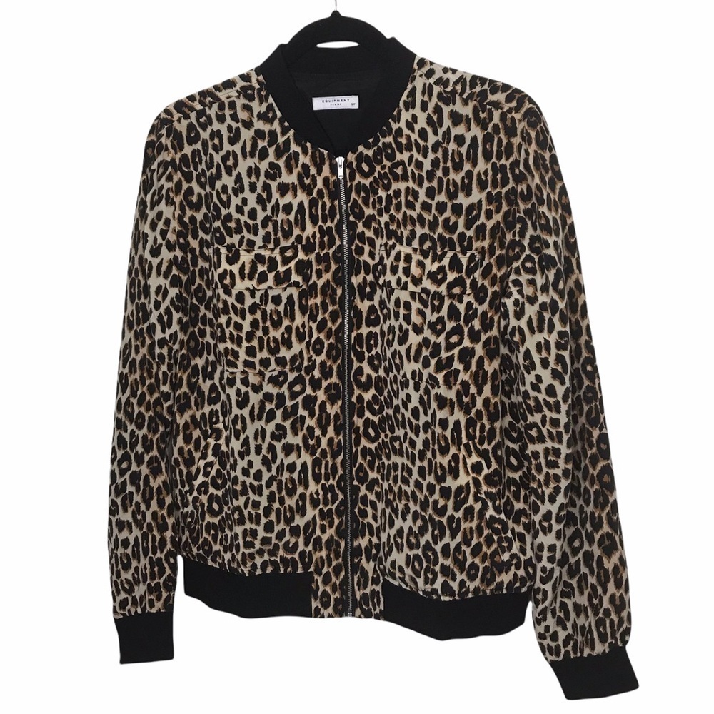 Equipment Abbot 100% Silk Leopard Lightweight Bomber Zip Jacket